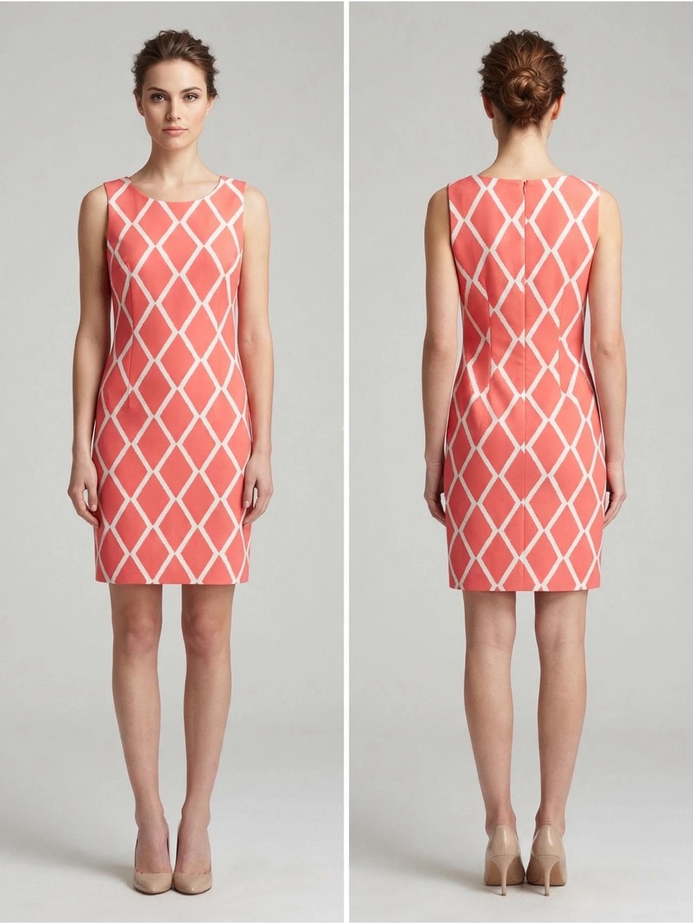 Alyx Coral and White Diamond-Pattern Shift Dress
